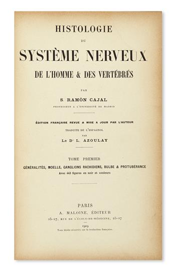 RAMÓN Y CAJAL, SANTIAGO. Histologie du Système Nerveux de lHomme & des Vertèbres.  2 vols. in 4.  1909